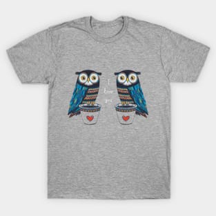 Cute owl couple in chalk hand drawn style T-Shirt